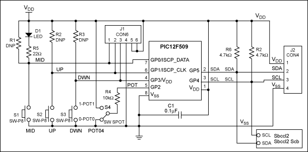 圖1. PIC12F508接口電路 