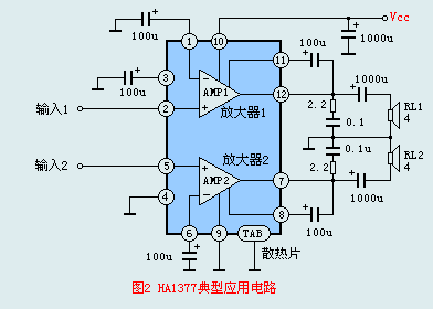 HA1377雙聲道典型應(yīng)用電路