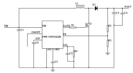 PWM Controller + MOSFET實現(xiàn)BOOST功能示意圖