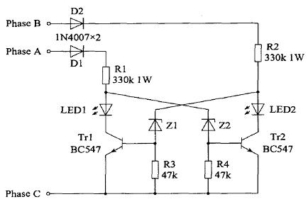 簡(jiǎn)單相序指示電路