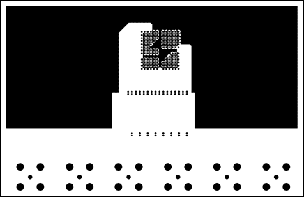 Figure 3-6. DS3153 triple-port, T3/E3 LIU VCC plane {layer three} layout—no VCC plane under the transformer or TXP, TXN, RXP, RXN.