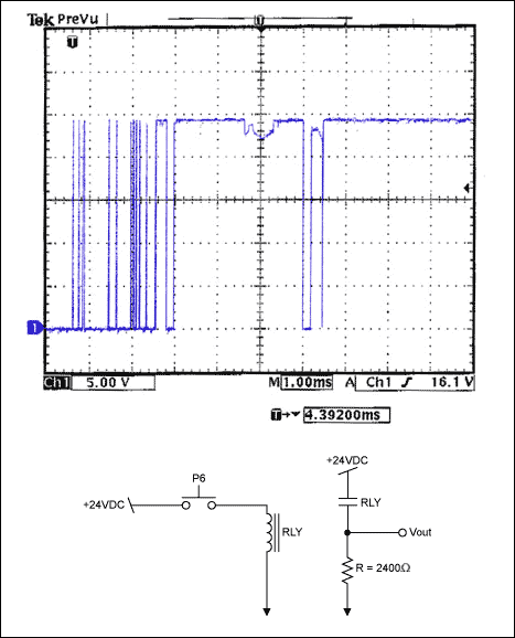 Figure 3. Relay contact bounce and test circuit.