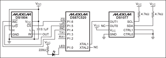 Figure 1. Schematic showing the DS87C520 and DS1804 connections.