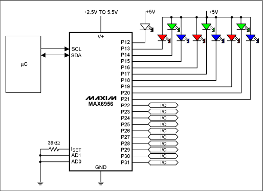 圖1. MAX6956應(yīng)用電路