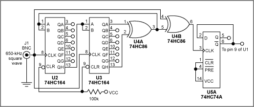 Figure 2. This generator of pseudo-random noise (PN) produces a nominal 325kHz clock signal for the Figure 1 circuit.