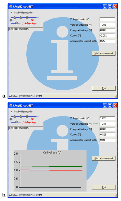 Figure 2. Software screenshots at startup (a), and during measurement (b).