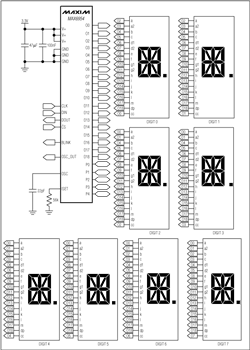 圖1. MAX6954 16段顯示應(yīng)用電路 