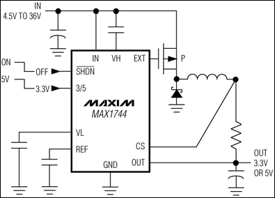 MAX1744、MAX1745：典型工作電路