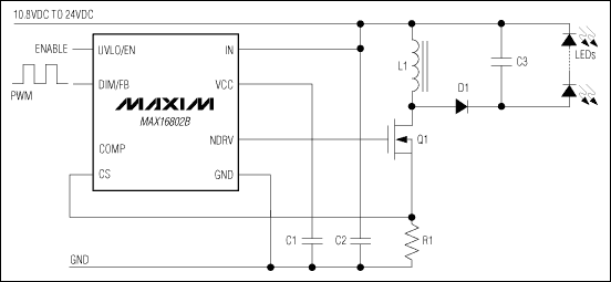 MAX16801A/B、MAX16802A/B：典型工作電路