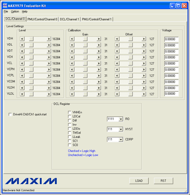 圖3. 啟動后的MAX9979 GUI 