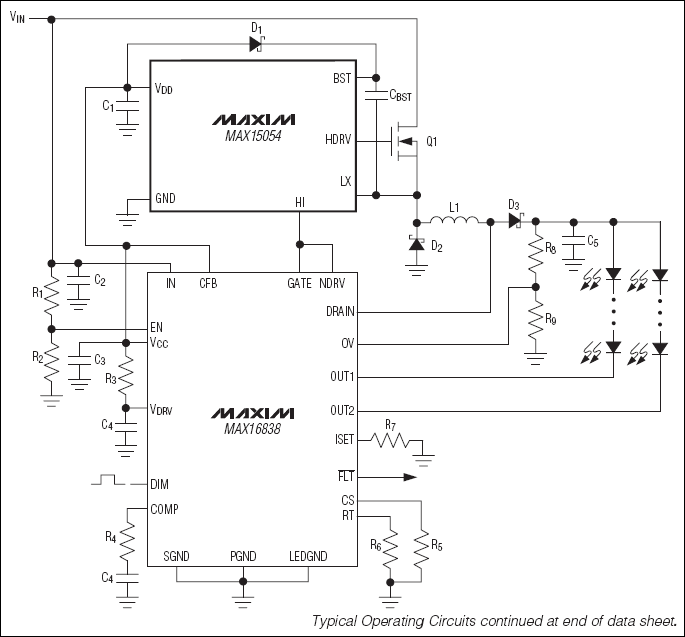 MAX15054：典型工作電路