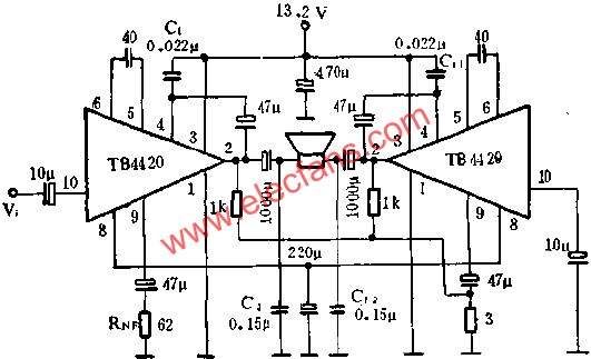 TB4420音頻功率放大電路接線圖  wenjunhu.com