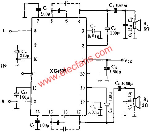 XG4505雙聲道音頻功率放大電路的應(yīng)用  wenjunhu.com