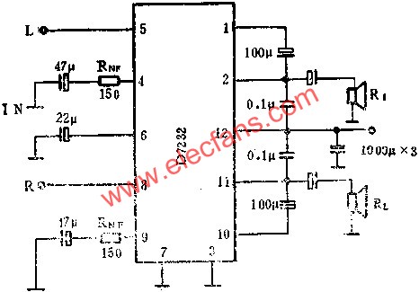 D7232P作立體聲功率放大的應(yīng)用  www.wenjunhu.com