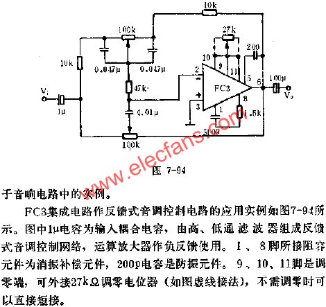 FC3組成反饋式音調(diào)控制電路的應(yīng)用  wenjunhu.com