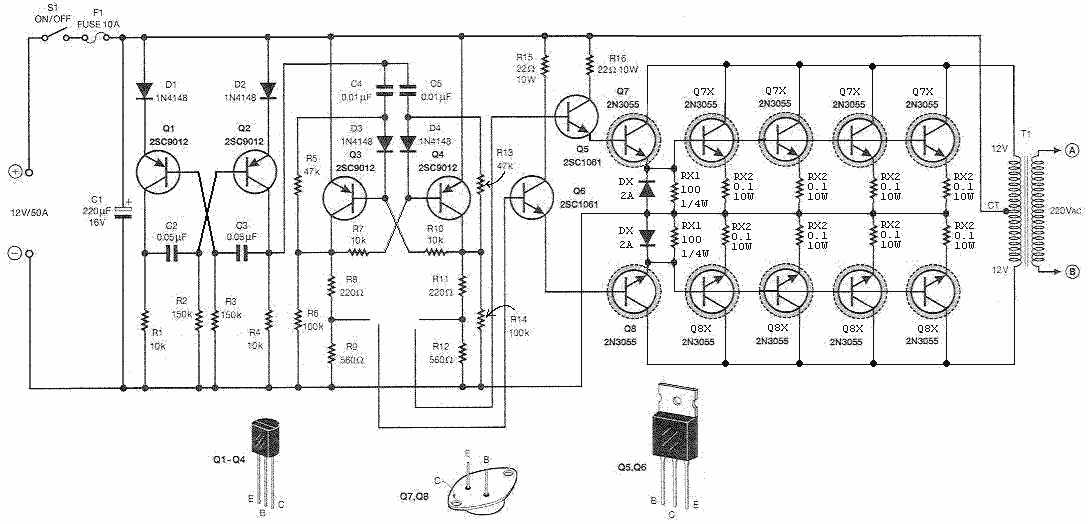 500W 12V轉(zhuǎn)220伏逆變器電路圖