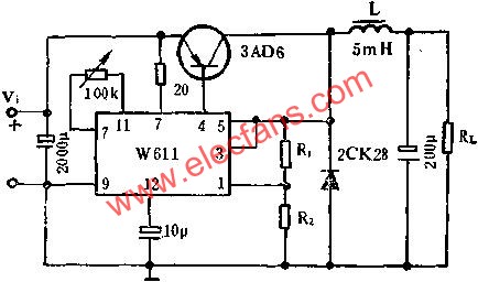 W611組成自激式開關穩(wěn)壓電路圖  www.wenjunhu.com