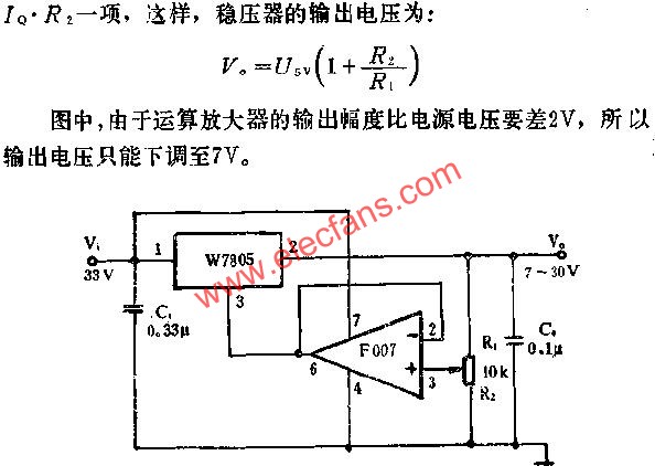 7~30V可調(diào)輸出電壓應(yīng)用線路圖  wenjunhu.com