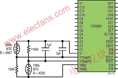 粗略溫度檢測有可能通過到內(nèi)部電壓比較器的兩個溫度輸入引腳完成 www.wenjunhu.com