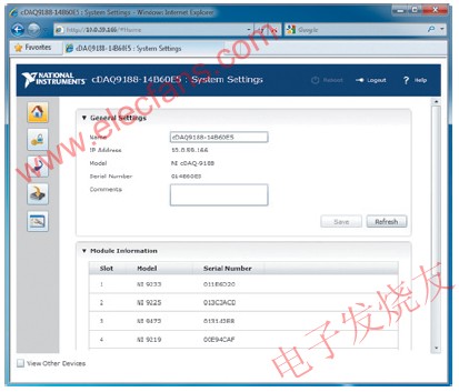 使用NI cDAQ-9188內置的基于網(wǎng)頁的監(jiān)控配置工具對其進行管理 www.wenjunhu.com