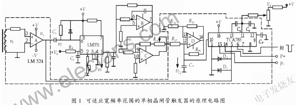 適應(yīng)寬頻率范圍的單相晶閘管觸發(fā)器的電路原理圖 www.wenjunhu.com