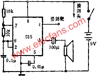 時基集成電路組成擊劍游戲電路圖  wenjunhu.com