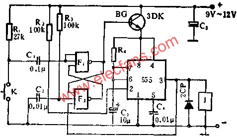 555電路組成低功耗定時器電路圖  wenjunhu.com