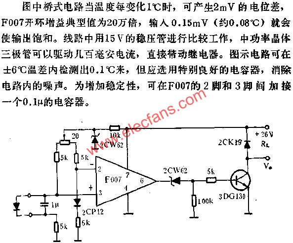 F007運(yùn)放組成的溫度檢測器電路圖  wenjunhu.com