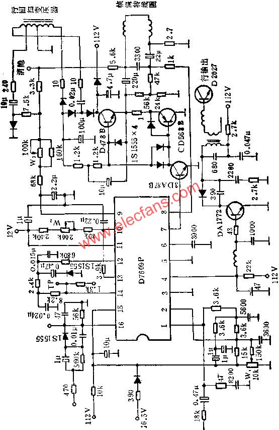 D7609P行場掃描電路的應用電路圖  www.wenjunhu.com