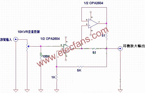 OPA2604雙運(yùn)放做的耳機(jī)功放電路  www.wenjunhu.com