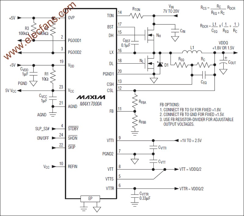 MAX17000A完備的DDR2和DDR3存儲器電源管理 www.wenjunhu.com