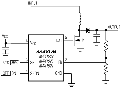 MAX1522、MAX1523、MAX1524：典型工作電路