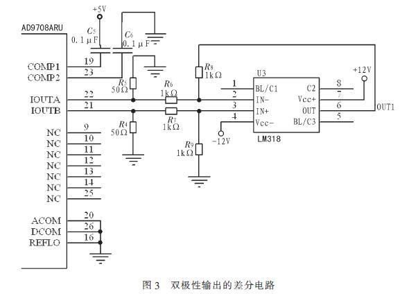 AD9708組成的差動(dòng)放大電路