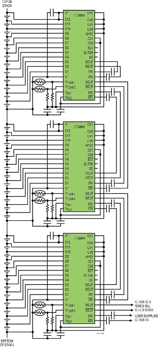 任何數(shù)量的 LTC6801 電池監(jiān)視器都可以疊置