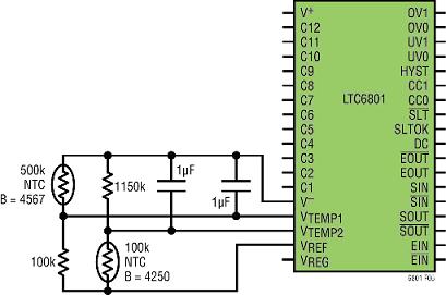 分壓器形式安置諸如熱敏電阻等溫度傳感器和電阻器