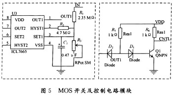 開關(guān)控制模塊及MOS開關(guān)電路構(gòu)成了整個(gè)控制電路的核心