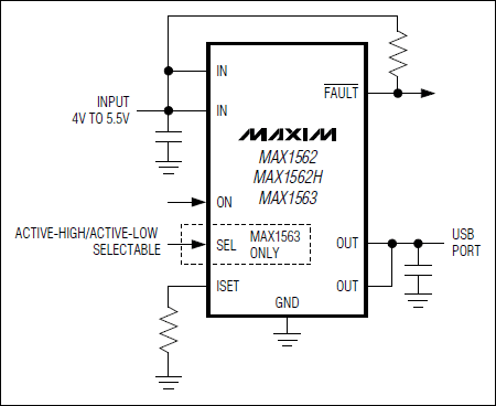 MAX1562、MAX1562H、MAX1563：典型工作電路