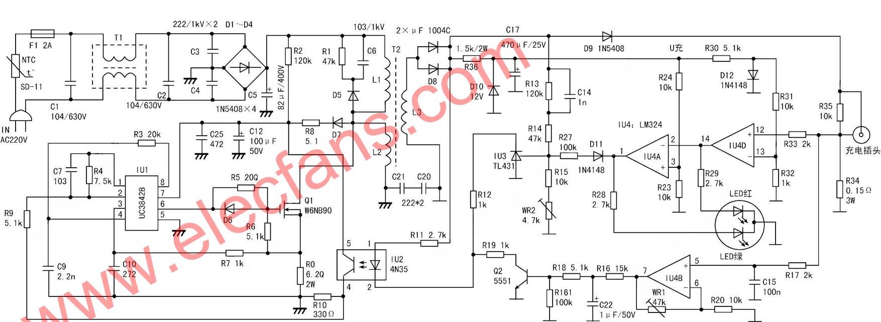 KA3842電動車充電器電路圖 文章來源:http://wenjunhu.com