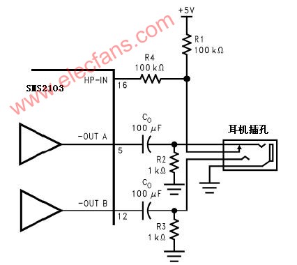 HWD2163組成的耳機(jī)功放電路圖