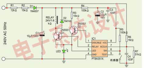 圖3：PT8A351X芯片在智能電熨斗中的應(yīng)用電路圖。