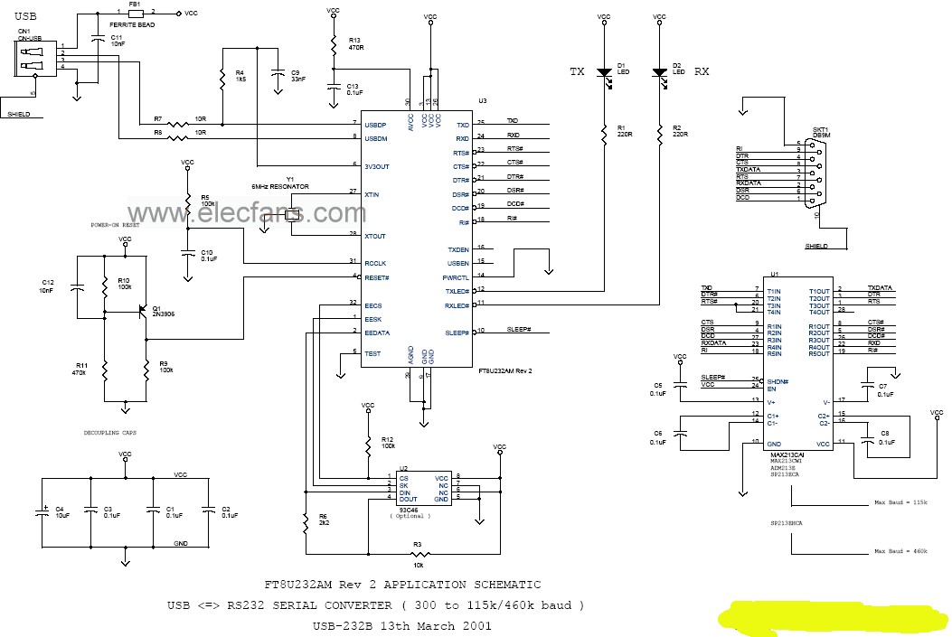 具有USB和RS-232接口的鼠標(biāo)電路圖