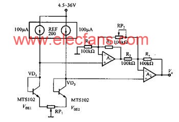 測(cè)量?jī)蓚€(gè)溫敏二極管MTS102溫度差的測(cè)量電路 http://www.wenjunhu.com