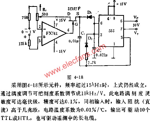 時基集成電路組成差分輸入電壓頻率轉(zhuǎn)換器電路圖  wenjunhu.com