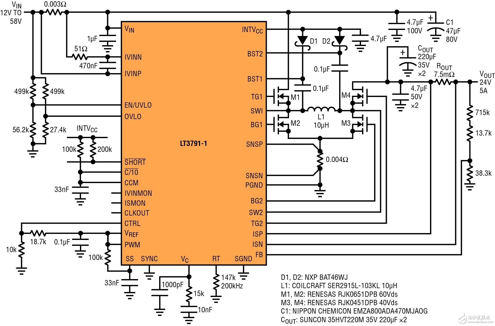 120W、24V5A輸出降壓-升壓型穩(wěn)壓器電路圖