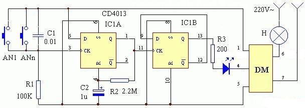 cd4013開關(guān)應(yīng)用電路圖匯總（電源/開關(guān)/觸摸開關(guān)/防抖動/定時器）