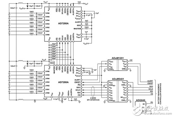 具有信號隔離和功率隔離的鋰離子電池組監(jiān)控器