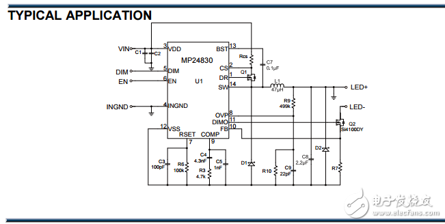 mp24830 4.5v–90V可編程頻率的白光LED驅(qū)動(dòng)器