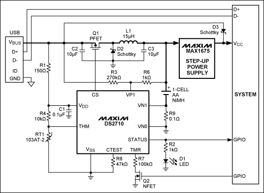 圖12. USB供電的單節(jié)NiMH電池開(kāi)關(guān)模式充電器