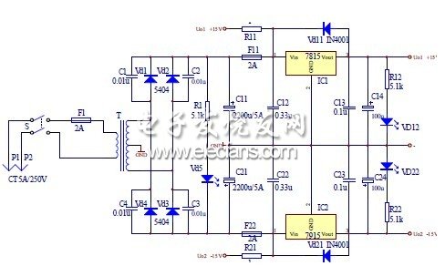 7815和7915構(gòu)成的過(guò)流與直流過(guò)流保護(hù)電路