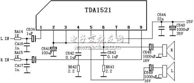 TDA1521的伴音功放應(yīng)用電路